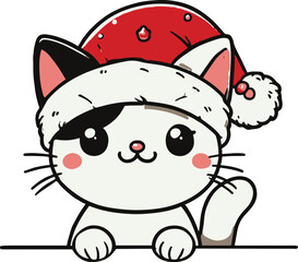 Cat wearing christmas santa hat with plain background
