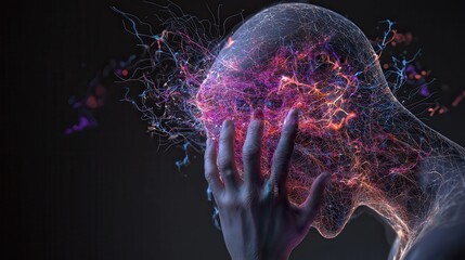 A person with their head in their hand, struggling with intense mental strain