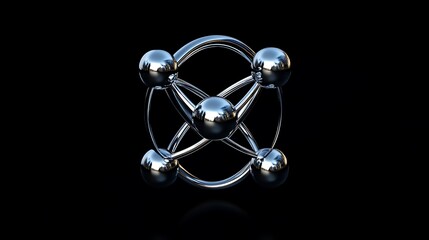 Chrome Sphere Molecular Structure: 3D Render on Black Background. AI Generated