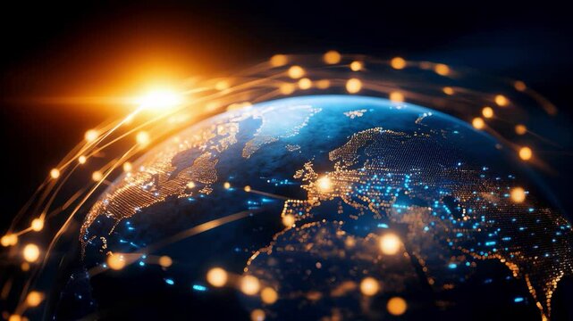 Global network on digital Earth globe from space, world finance connectivity, business trading, telecommunication