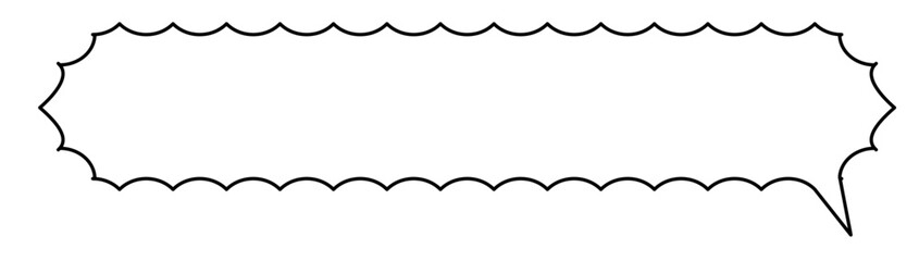 横長バクダン吹き出しフレームアイコン　シンプルな手描きの長いふきだし　ベクターイラスト素材　モノクロ　白黒　白背景