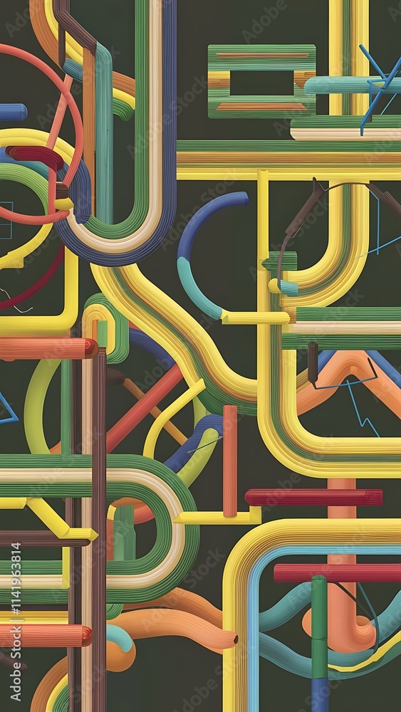 Poster multicolored wavy line primitive geometric elements