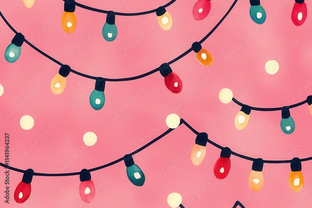 Aufkleber a vibrant pattern of colorful string lights against a pink background, creating a festive and cheerf