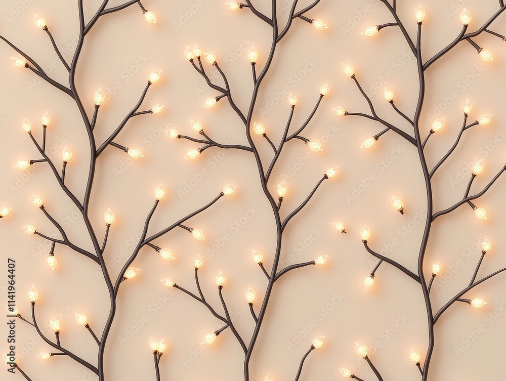 Aufkleber a decorative pattern of lighted branches against a soft background, creating a cozy and inviting amb