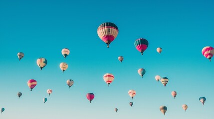 Fototapeta premium soaring hot air balloon in a clear blue sky, representing freedom, elevation, and achieving goals in a limitless horizon
