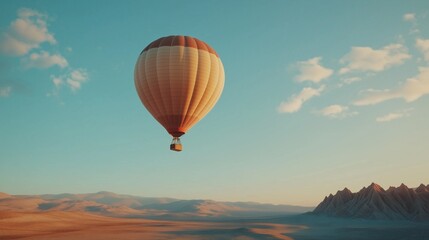 Obraz premium soaring hot air balloon in a clear blue sky, representing freedom, elevation, and achieving goals in a limitless horizon