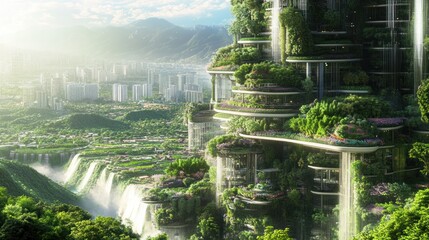 Obraz premium Futuristic Eco-Friendly Skyscraper with Lush Gardens