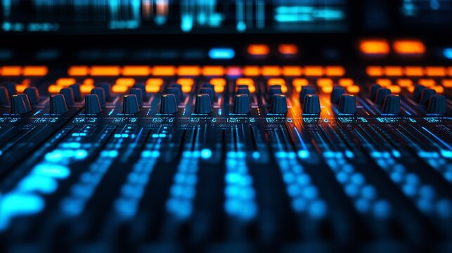 sound engineer mixing tracks on a digital console in a modern recording studio