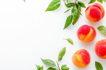 A few whole peaches arrangement on white background