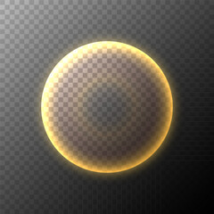 Vibrant colored sphere overlay template. Gold blurred circle. Bright gradient round shape for creative graphic design. Transparent background. Vector illustration.