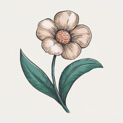 Fototapeta premium Elegant Single Flower with Green Leaves Illustration