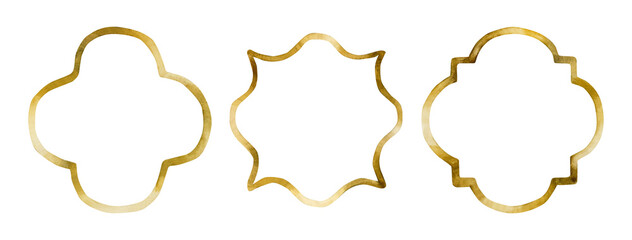 Fototapeta premium Islamic golden ornament set. Oriental decorative design elements. Watercolor hand painted isolated illustration Ramadan