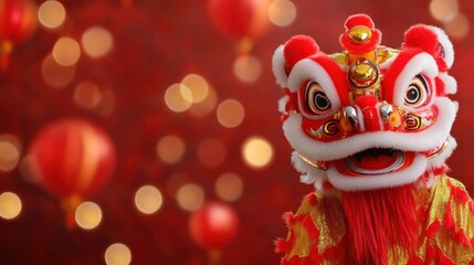 Traditional Chinese Lion Dance Performance in Festive Setting