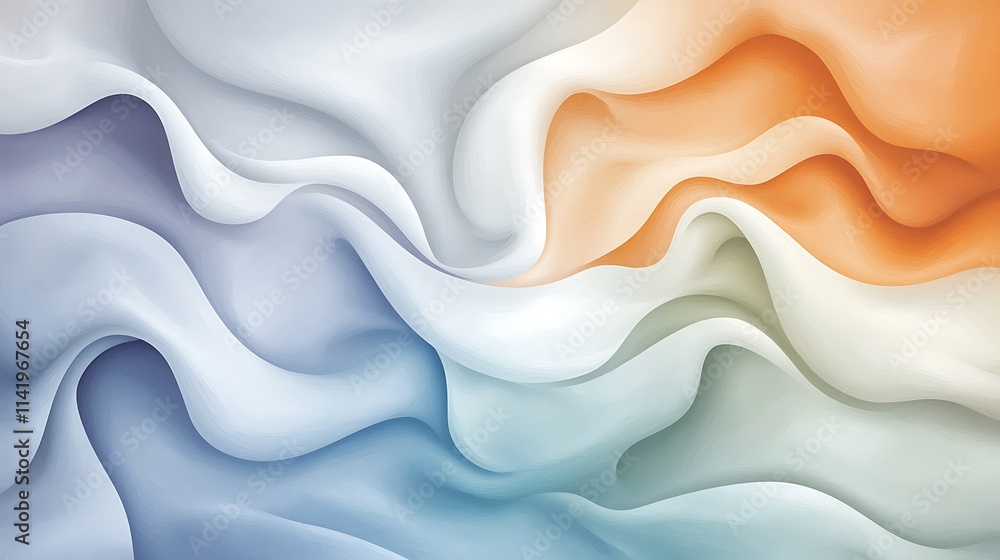 Poster digital creation flowing waves of colorful fabric in abstract art with soft aesthetic textures