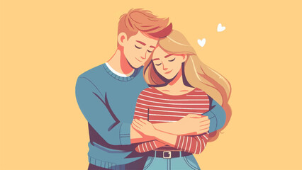 A couple hugging each other in casual clothes, in an atmosphere full of love on Valentine's Day