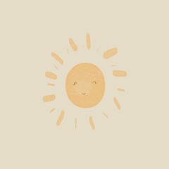 sun watercolour illustration for education kids, printing, icon, stiker printing