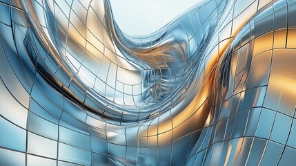 Obraz premium Abstract waves of metallic and glass-like textures intertwined with digital grids
