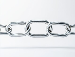 Obraz premium A close-up of a shiny metal chain, showcasing interlinked oval links against a clean, white background.