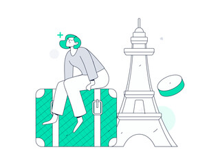 Holiday travel travel characters internet background vector hand drawn illustration
