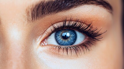 Obraz premium Close-up of a striking blue eye with thick lashes and well-groomed eyebrows.