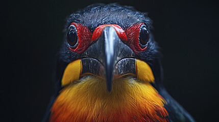 Colorful close up portrait of vibrant bird with striking features