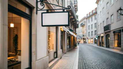 Fototapete Rund Blank shop sign on a narrow European street © Konstantin