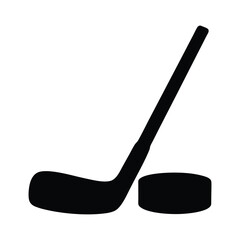 Hockey stick and puck vector silhouette illustration isolated on a white background
