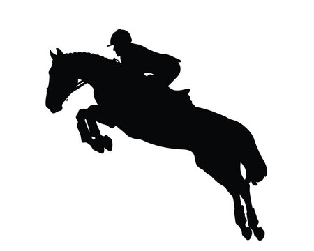 Horse riding and jumping black silhouette