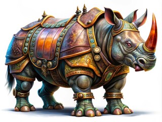 Fototapeta premium Armored Rhino Giant: Rule of Thirds Composition, Fantasy Creature Art