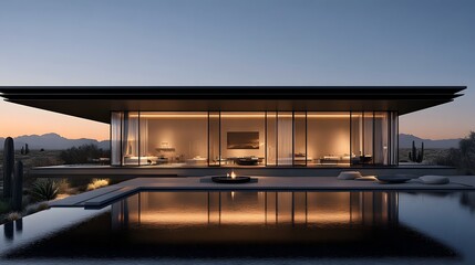 Fototapeta premium Home insulation plays a crucial role in maximizing energy efficiency and comfort, showcased beautifully in this modern desert home with stunning views and cozy ambiance.