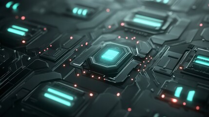 Fototapeta premium Intricate Circuit Board with Bright Details and Lab Light
