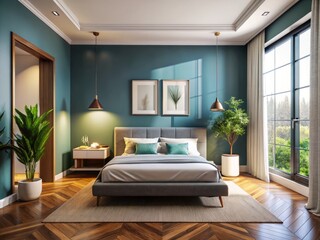 Bird's Eye View 3D Render: Empty Bedroom with Blank Canvas - Interior Design Inspiration