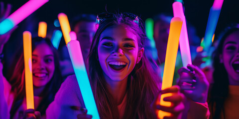 People with glow sticks celebrating New Year.