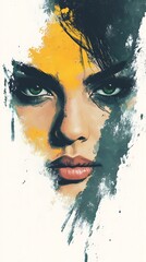 Intense woman's portrait abstract digital painting style art face closeup.. AI Generated
