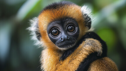 Fototapeta premium Adorable baby monkey with expressive eyes, showcasing its playful nature