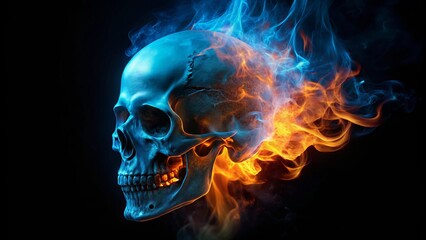 Burning Blue Skull Silhouette: AI Generative Photography