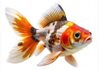 Calico Goldfish Action Shot: Isolated Aquatic Pet,  Swimming,  White Background, Clipping Path