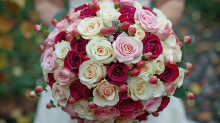 Elegant wedding bouquet of roses for a special occasion.


