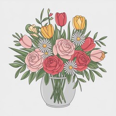 Colorful Spring Flower Bouquet in a Vase