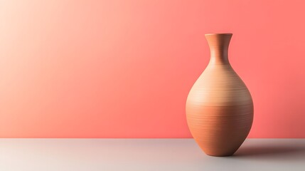 Terracotta backdrop with sleek copper vase on monochrome table, ideal for minimalist product promotion and branding