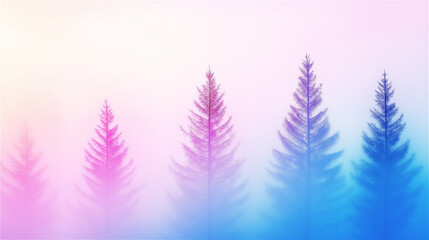 Pastel-toned abstract pine trees in a beautiful gradient background of pink and blue, offering an artistic and serene design.