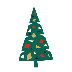 Christmas tree in flat style. Stylized tree cut out of paper. Triangular shape of minimalist tree. Vector illustration isolated on white.
