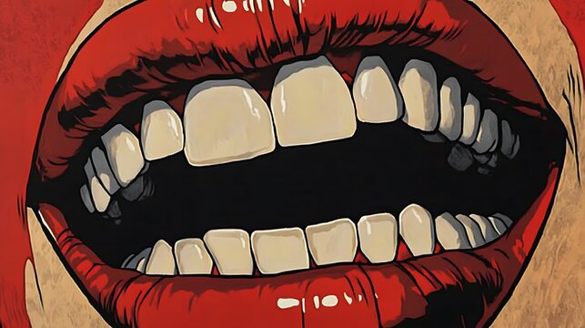 Open mouth with missing tooth closeup digital painting Pop Art style.. AI Generated