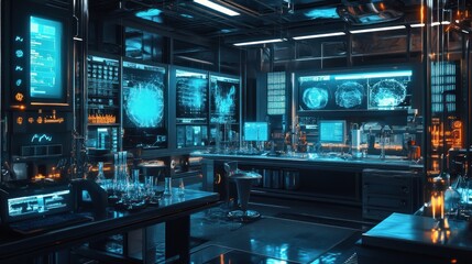Obraz premium Futuristic Laboratory with Blue and Orange Lighting