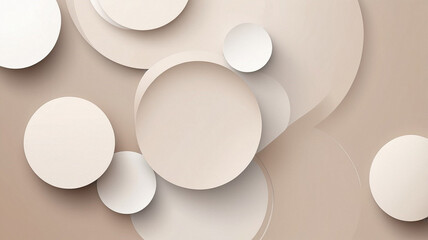 Abstract Geometric Background with Overlapping Beige and White Circular Shapes in Modern 3D Paper Cut Style for Contemporary Art and Interior Design Projects.