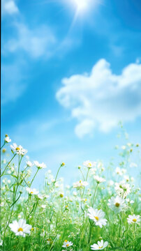 spring field of daisies and sky