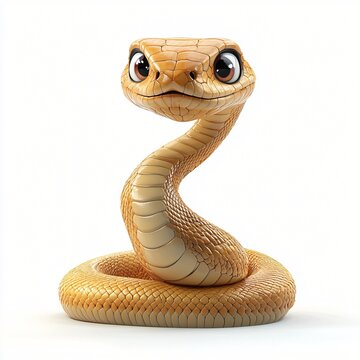 Cute Cartoon Snake 3D Render White Background