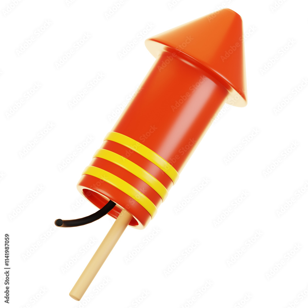Poster 3d rendering new year icon concept. 3d render firework rocket icon