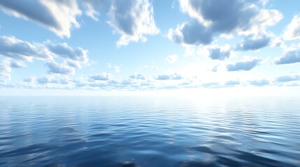 Obraz premium Serene Seascape: 3D Render of a Calm Ocean Under a Bright Sky. AI Generated