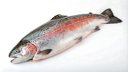 A fresh whole salmon fish isolated on a clean white background